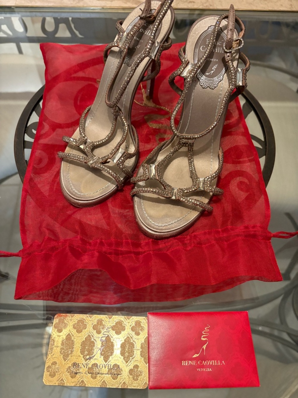 Rene Caovilla Rose Gold Crystal-Strap Dress Sandals